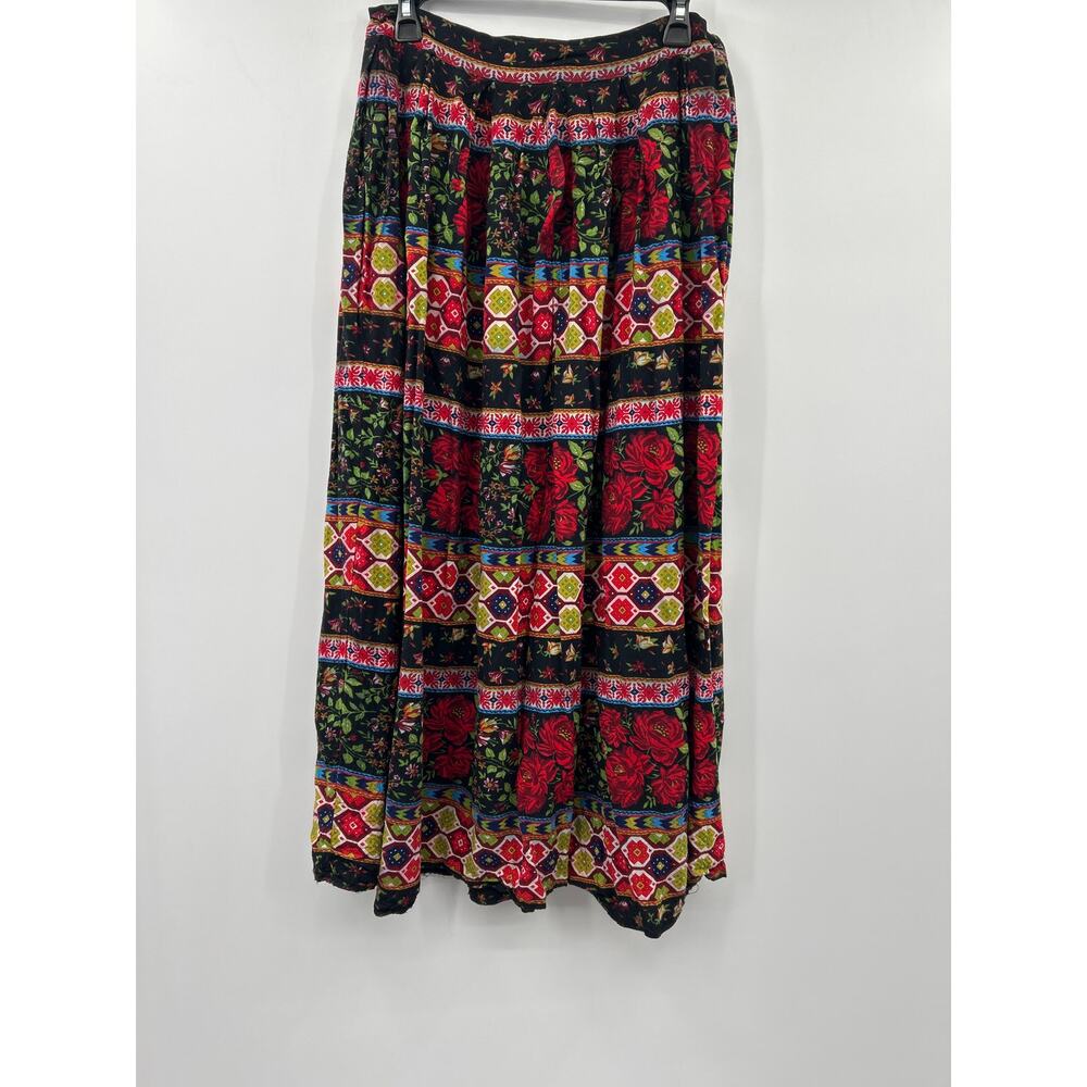 United Colors of Benetton Skirt Women Size 44/M Italy Floral Patchwork Boho Midi